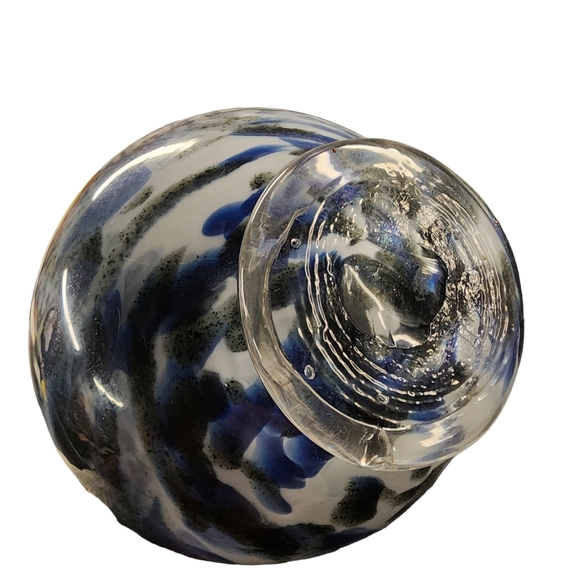 Handblown Artisan Blue. Gray Glitter 11" Tall Vase (Murino Style) - Picture 2 of 8